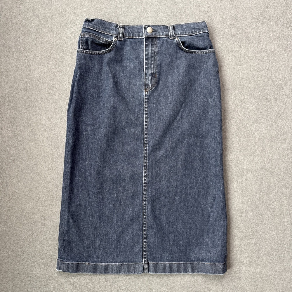 Vintage Weekend‎ MaxMara Denim Skirt Womens Blue 12 Midi Cotton Stretch Y2K